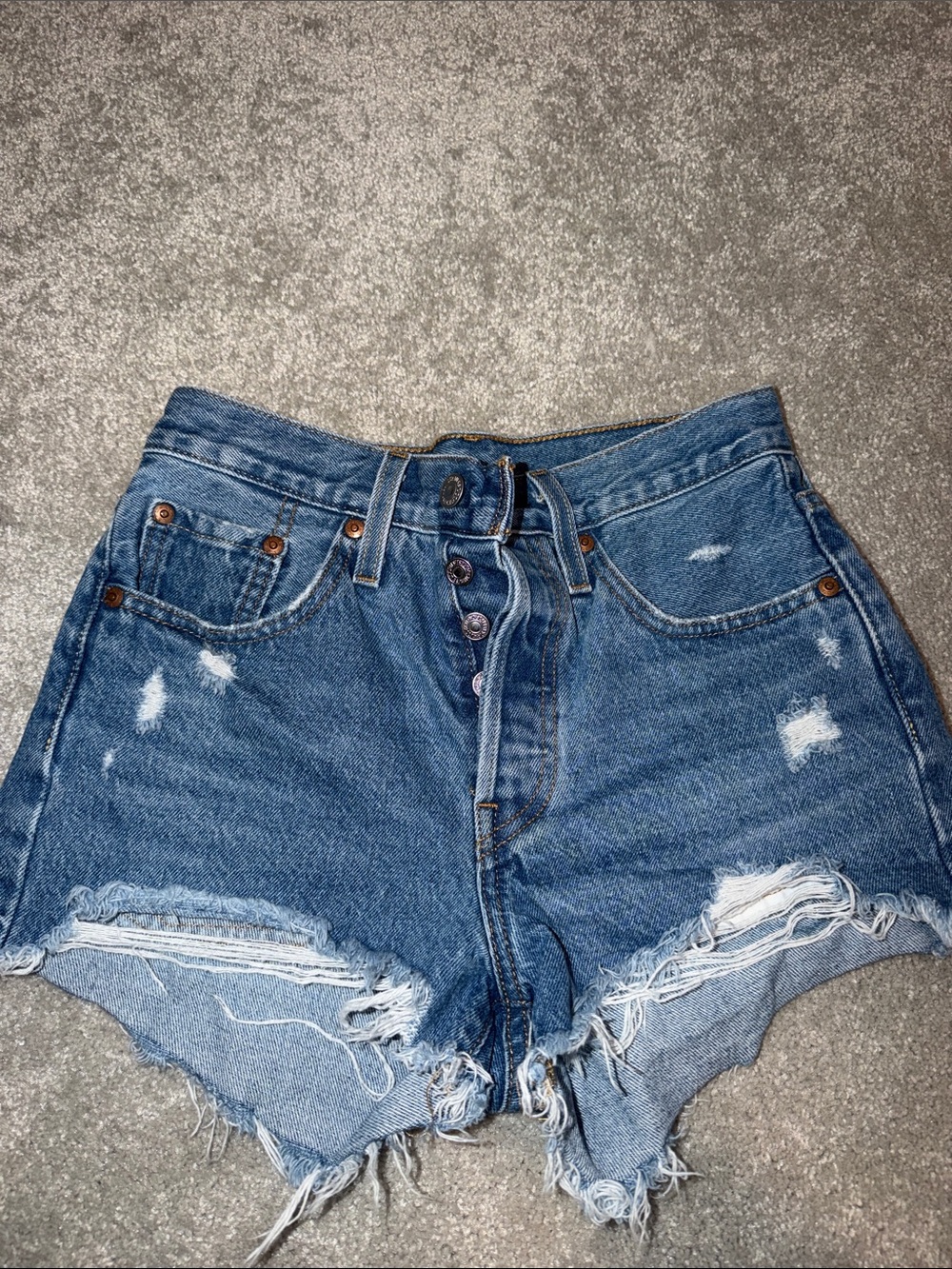 Levi's Blue Distressed High-Rise Jean Shorts